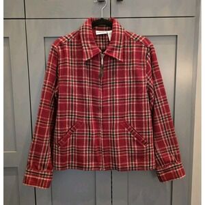 Vintage Wool Blend Red Plaid Coat Womens Large Fashion Bug Preppy Academia